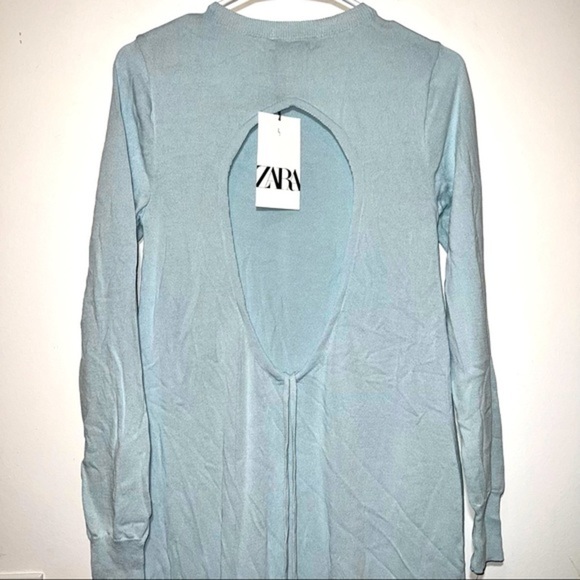 Zara NWT Baby Blue Knit Pencil Dress Open Back - Picture 5 of 6